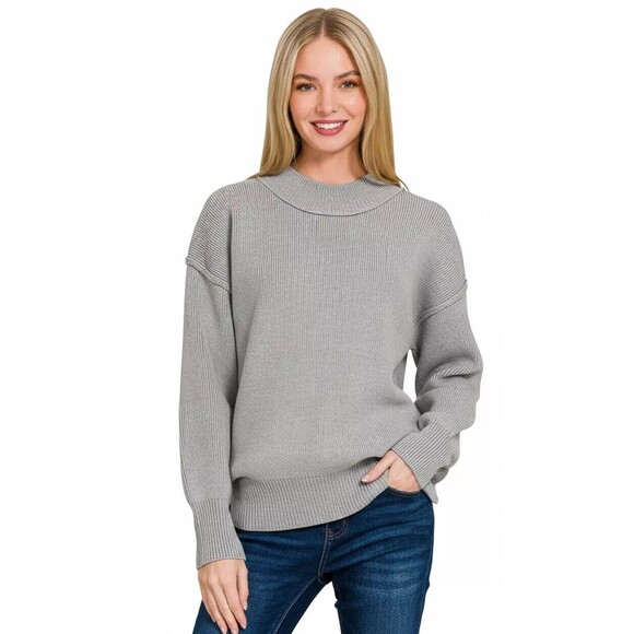 Zenana Wide Neckband Drop Shoulder Sweater - Picture 2 of 3